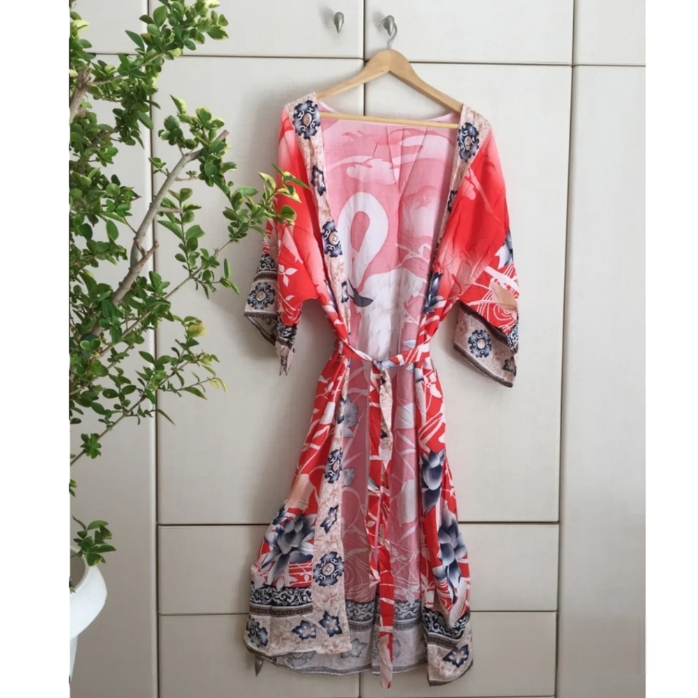 Boho Kimono Robe • Beach Coverup • One Size - Picture 3 of 3